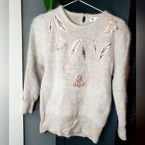 United arrows pink label sweater super soft 100% wool beaded cream fits as small